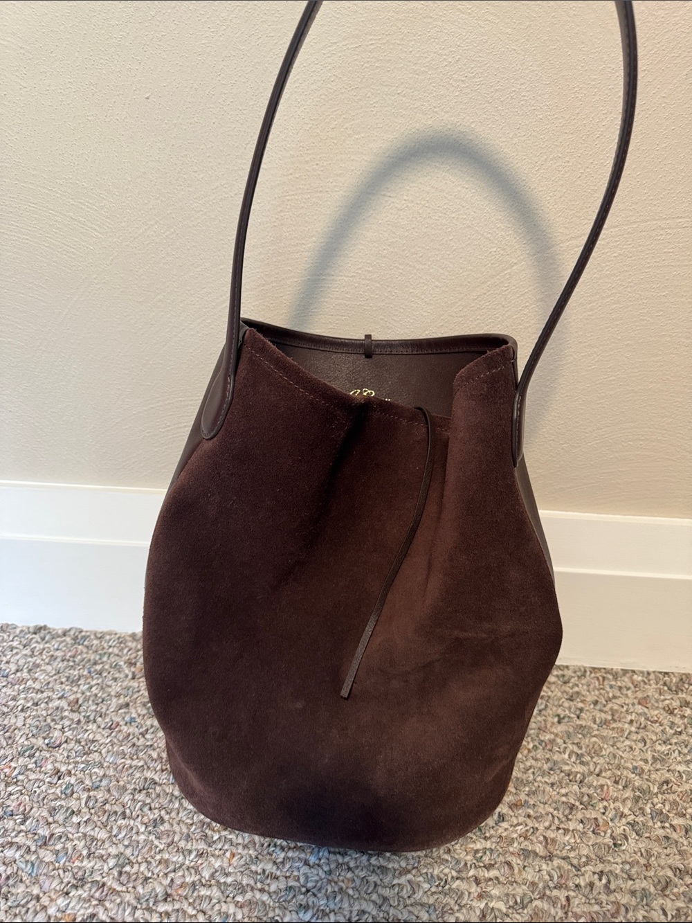 J. Crew Dark Brown Suede Bucket Shoulder Bag - Picture 1 of 4